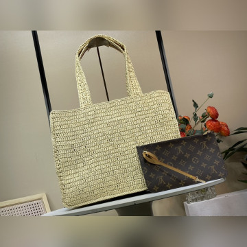 頂級原單複刻獨家實拍 [SUMMER SHOPPER TOTE 中號手袋]M14458 編織(拉菲草)